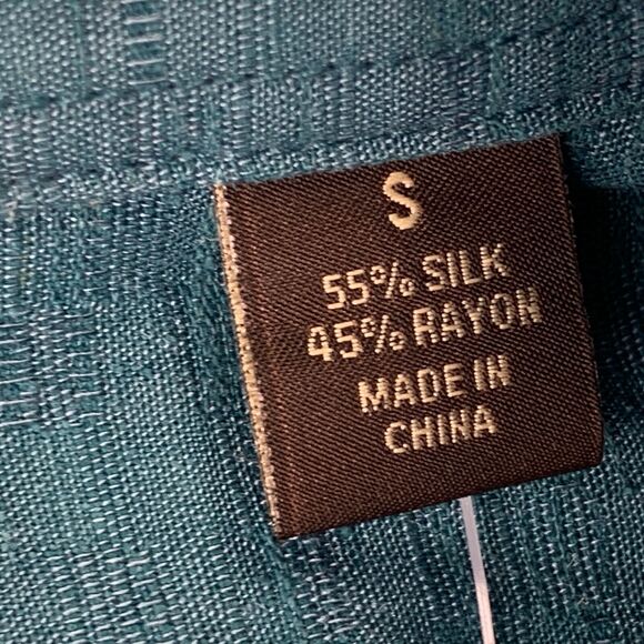 Tasso Elba Mens Textured Silk Blend Short Sleeve Button Down Shirt Turquoise S - Picture 2 of 4